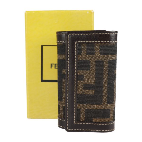 2203063001009 8 Fendi Key Case Canvas Leather Khaki Black