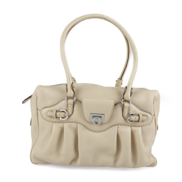 2204023001037 1 Salvatore Ferragamo Gancini Leather Handbag Light Beige