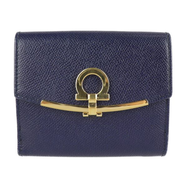 2204023001041 1 Salvatore Ferragamo Gancini Leather Bifold Wallet Navy