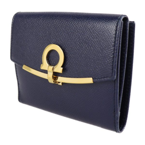 2204023001041 2 Salvatore Ferragamo Gancini Leather Bifold Wallet Navy