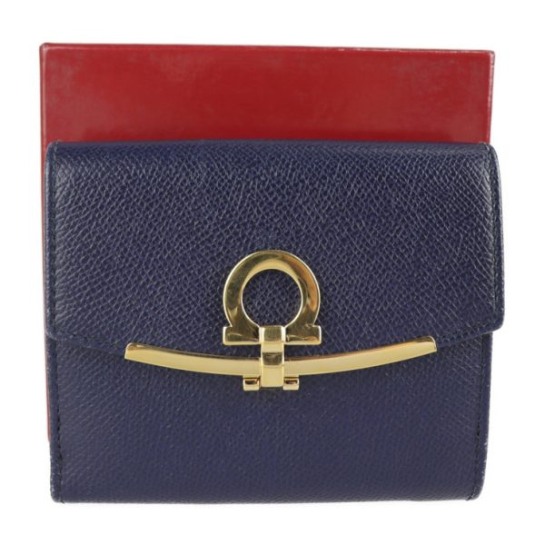 2204023001041 9 Salvatore Ferragamo Gancini Leather Bifold Wallet Navy