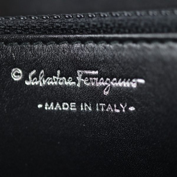 2204023001044 Salvatore Ferragamo Long Wallet Silk Mohair Leather Gray Black