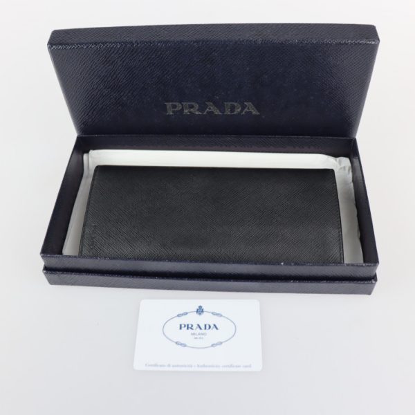 2204093008021 9 Prada Saffiano Leather Bifold Wallet Black