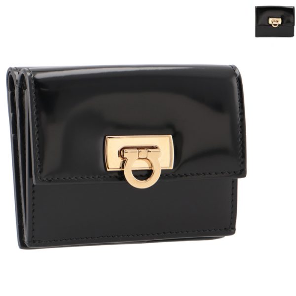 2204340001 Ferragamo Wallet Bifold Wanda Gancini Small Black