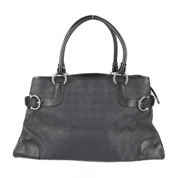 2205053007029 1 Salvatore Ferragamo Gancini Embossed Leather Tote Bag Black