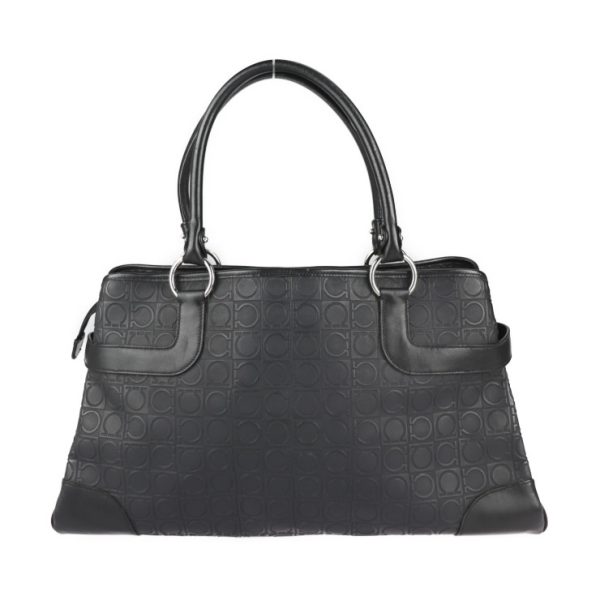 2205053007029 3 Salvatore Ferragamo Gancini Embossed Leather Tote Bag Black