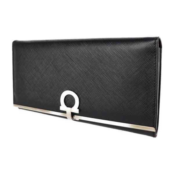 2205063008027 2 Salvatore Ferragamo Gancini Leather Long Wallet Black