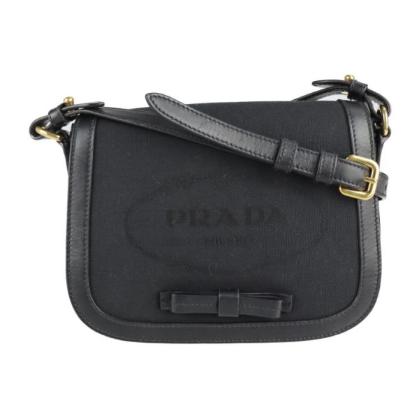 2206013007014 1 Prada Jacquard Canvas Shoulder Bag Black