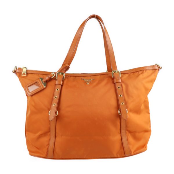 2206023008049 1 Prada Nylon Leather Tote Bag Orange