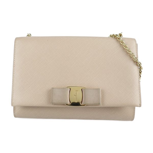 2207023007097 1 Salvatore Ferragamo Vara Leather Shoulder Bag Beige