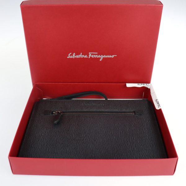 2207083008029 9 Salvatore Ferragamo Calf Leather Wristlet Clutch Bag Black