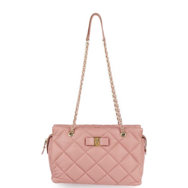 2208053008042 1 Salvatore Ferragamo Vara Quilted Leather Shoulder Bag Pink