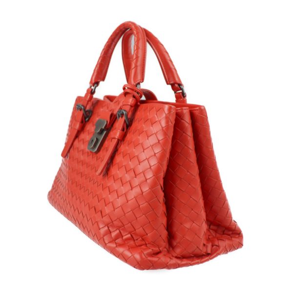 2211013010027 2 Bottega Veneta Small Rome Intrecciato Calf Leather Handbag Red