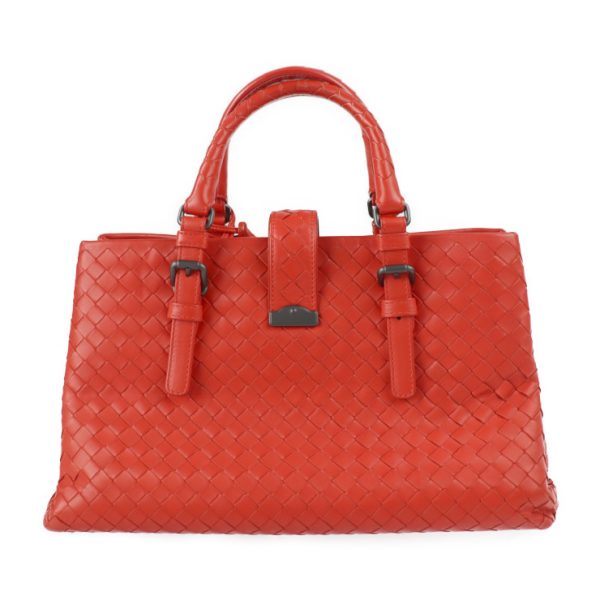 2211013010027 3 Bottega Veneta Small Rome Intrecciato Calf Leather Handbag Red