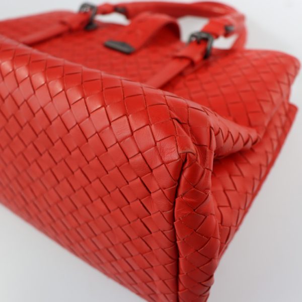 2211013010027 5 Bottega Veneta Small Rome Intrecciato Calf Leather Handbag Red