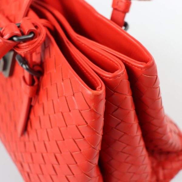 2211013010027 7 Bottega Veneta Small Rome Intrecciato Calf Leather Handbag Red