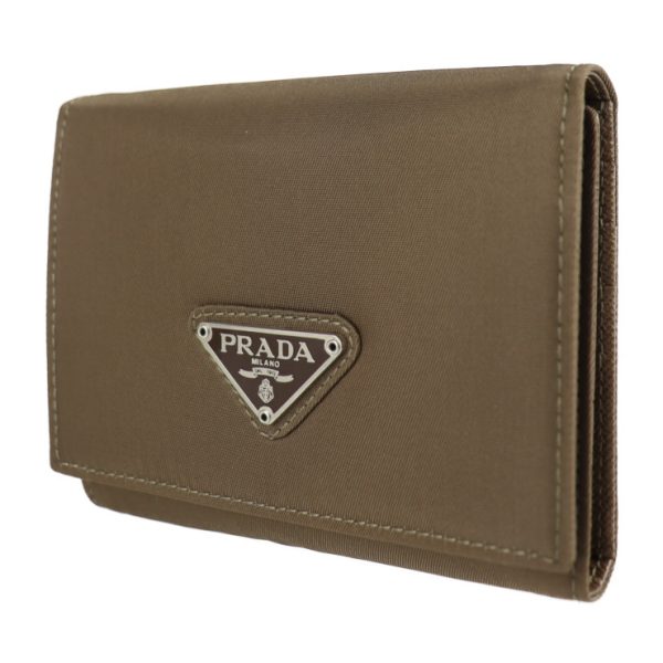 2211023001145 2 Prada Tri Fold Nylon Leather Wallet Khaki