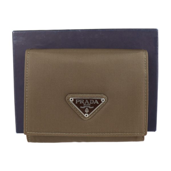 2211023001145 9 Prada Tri Fold Nylon Leather Wallet Khaki