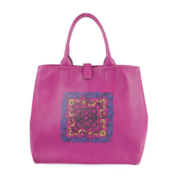 2211043007059 1 Loewe Barocco Anagram Leather Tote Bag Magenta Pink Purple