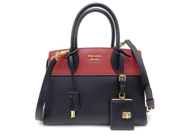 22117203300 01 Prada Saffiano Espianade Saffiano Leather Bag Nero Red