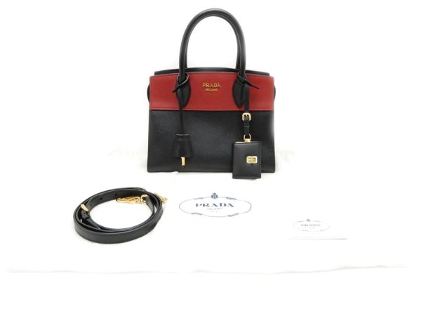 22117203300 16 Prada Saffiano Espianade Saffiano Leather Bag Nero Red