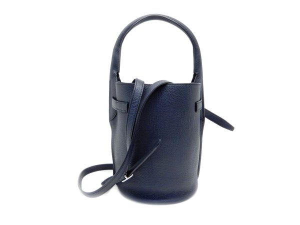 22117203633 02 Celine Nano Leather 2 Way Big Basket Bag Navy