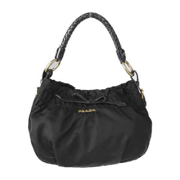 2212123007105 1 Prada Nylon Leather Handbag Black