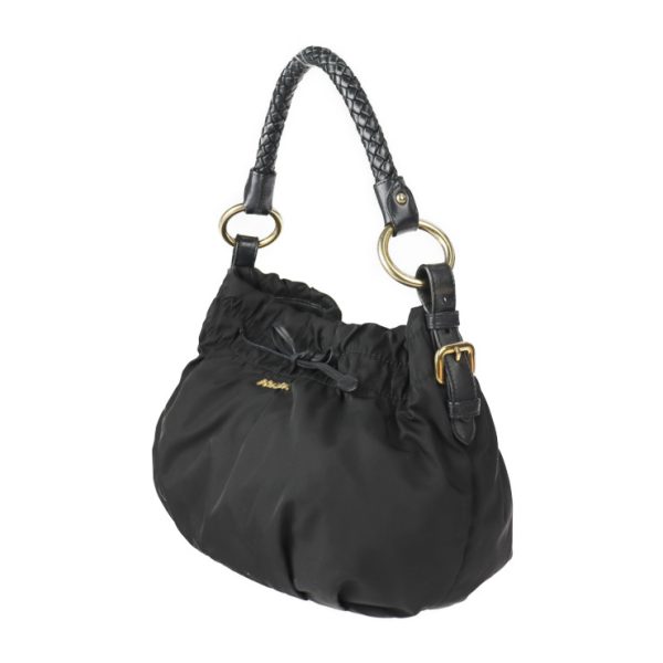 2212123007105 2 Prada Nylon Leather Handbag Black