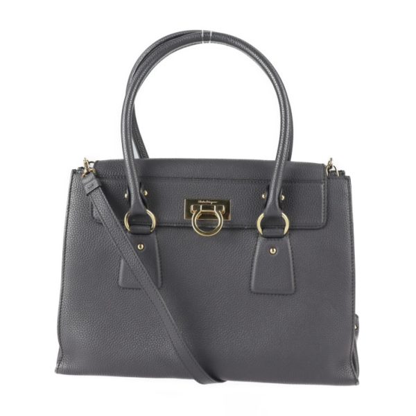 2214093010066 1 Salvatore Ferragamo Gancini Leather Handbag Gray