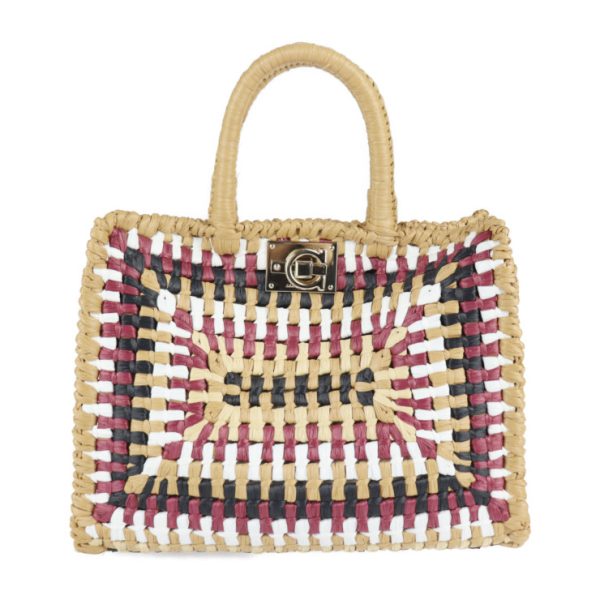 2217033007065 1 Salvatore Ferragamo Gancini Raffia Handbag Brown Multicolor