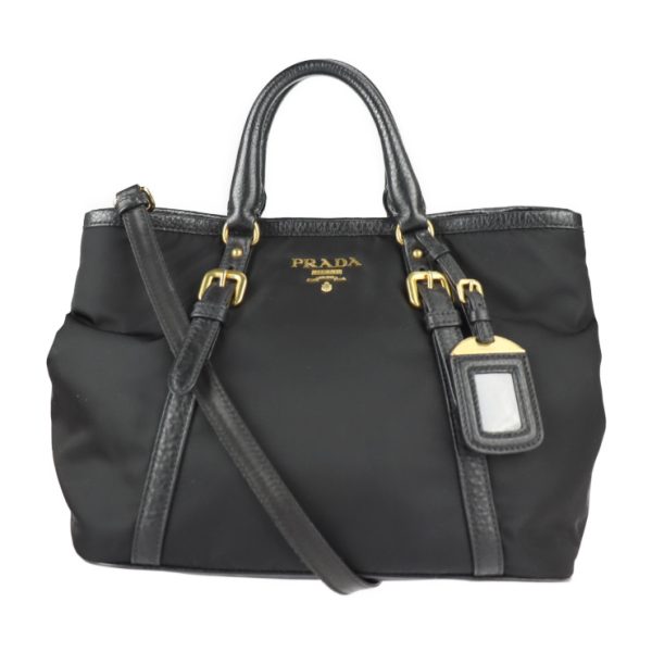 2217103007128 1 Prada Nylon Leather Handbag Black