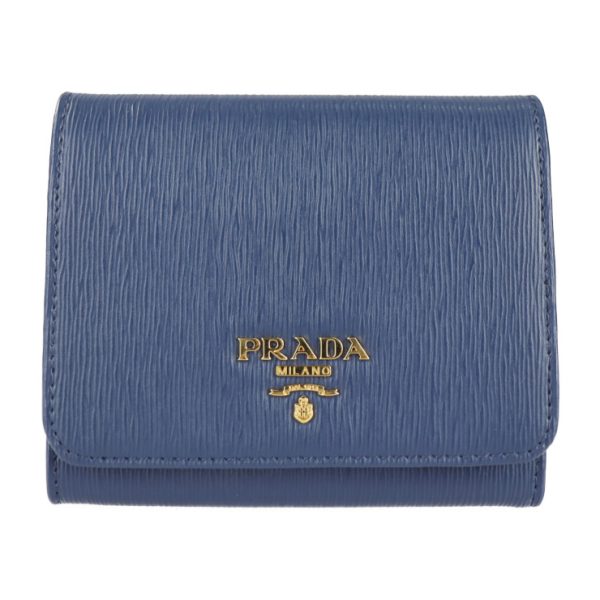 2218043007096 1 Prada VITELLO MOVE Leather Compact Wallet Blue