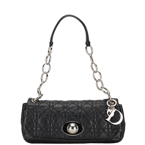 222 51143 2 Dior Cannage Chain Leather Shoulder Bag Black