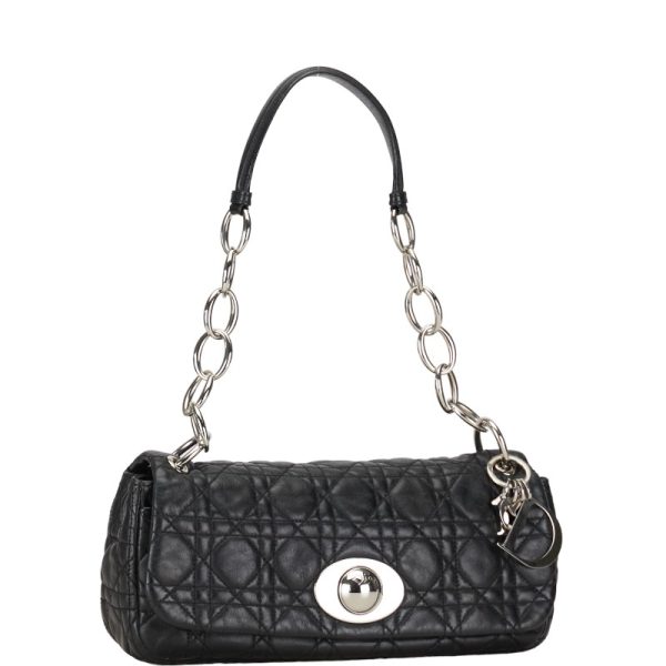 222 51143 3 Dior Cannage Chain Leather Shoulder Bag Black