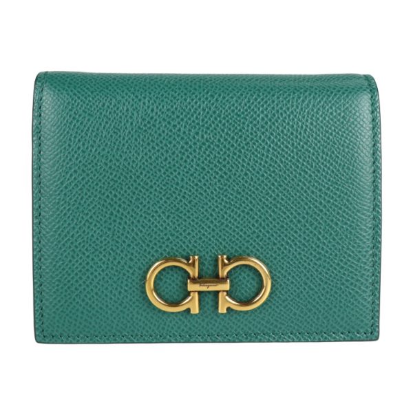 2220053001080 1 Salvatore Ferragamo Gancini Leather Bifold Wallet Green