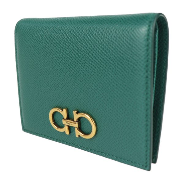 2220053001080 2 Salvatore Ferragamo Gancini Leather Bifold Wallet Green