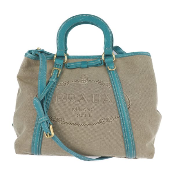 2220103007157 1 Prada Canvas Leather Handbag Green