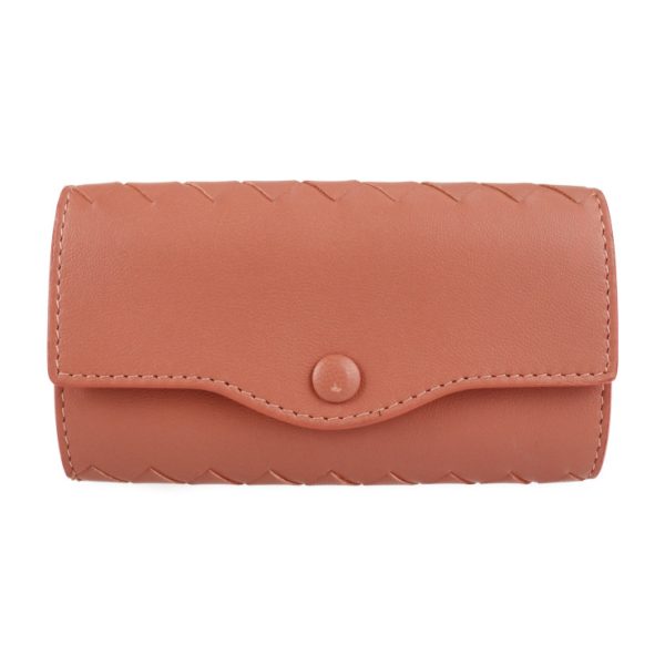 2222083007155 1 Bottega Veneta Intrecciato Leather Key Case Coral Pink