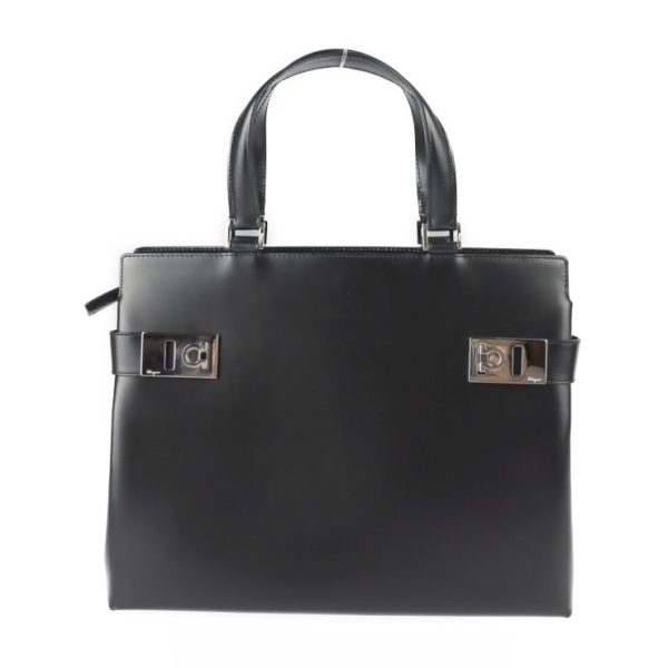 2222123007202 1 Salvatore Ferragamo Gancini Calf Leather Handbag Black