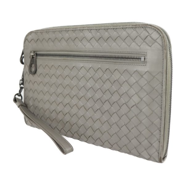 2223023007206 2 Bottega Veneta Document Leather Clutch Case Gray