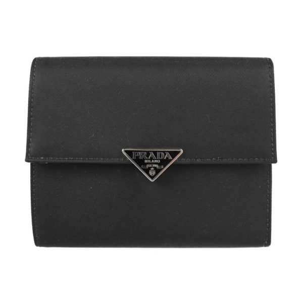 2224103007215 1 Prada Nylon Leather Tri Fold Wallet Black