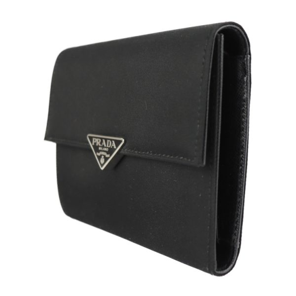 2224103007215 2 Prada Nylon Leather Tri Fold Wallet Black