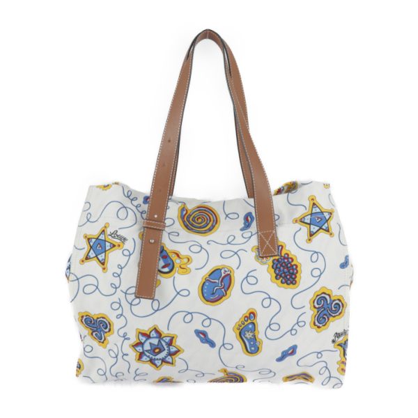 2224103007216 3 Loewe Paulas Ibiza Collaboration Canvas Leather Tote Bag White Blue Multicolor