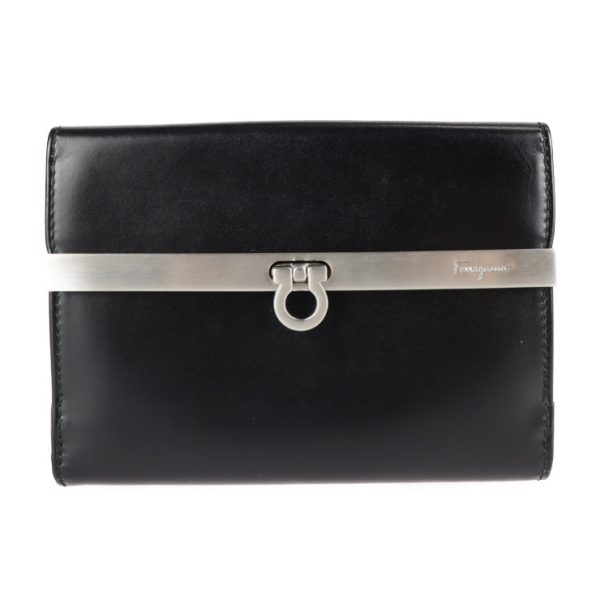 2225023001242 1 Salvatore Ferragamo Gancini Calf Leather Bifold Wallet Black