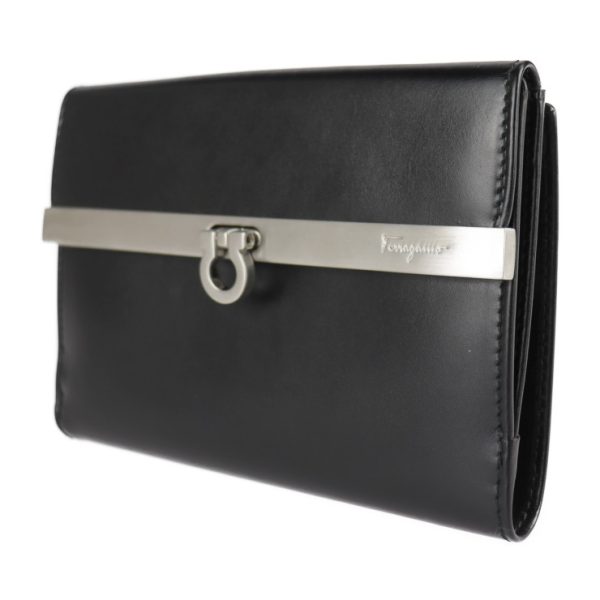 2225023001242 2 Salvatore Ferragamo Gancini Calf Leather Bifold Wallet Black