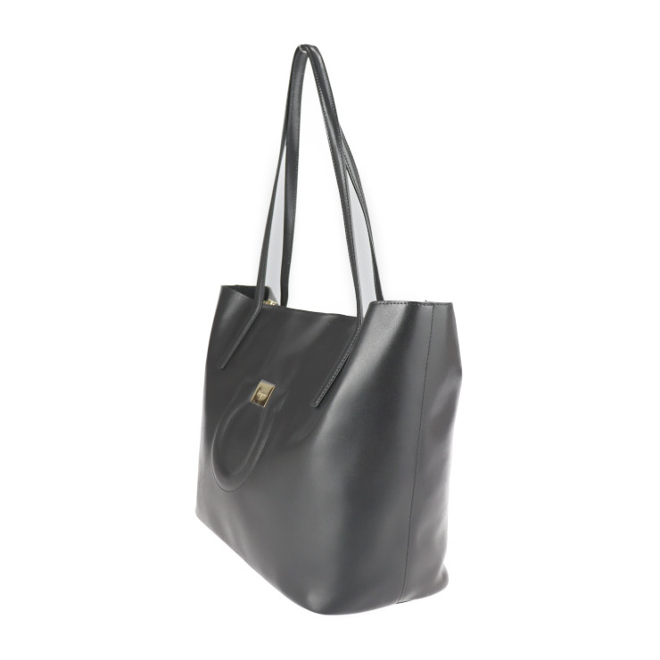 Salvatore Ferragamo Gancini factory city tote bag black