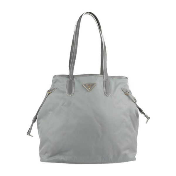 2227013007240 1 Prada Nylon Leather Tote Bag Gray