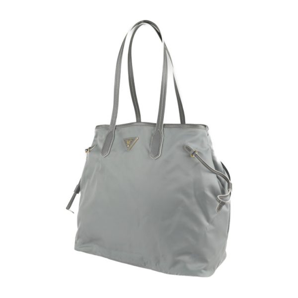 2227013007240 2 Prada Nylon Leather Tote Bag Gray