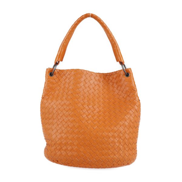 2227013007241 1 Bottega Veneta Intrecciato Leather Handbag Orange