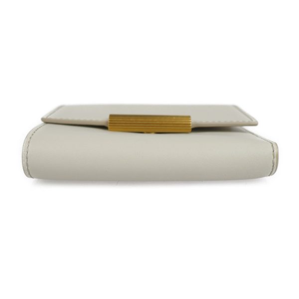 2229083007195 4 Bottega Veneta Compact Tri Fold Wallet Calf Leather Plaster White